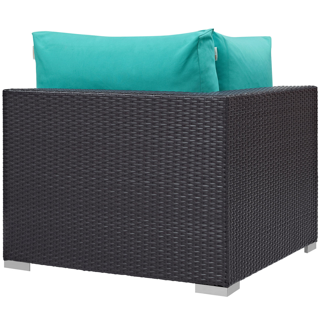 Convene Outdoor Patio Corner Chair | Outdoor Modular Sectional Component, Espresso & Turquoise
