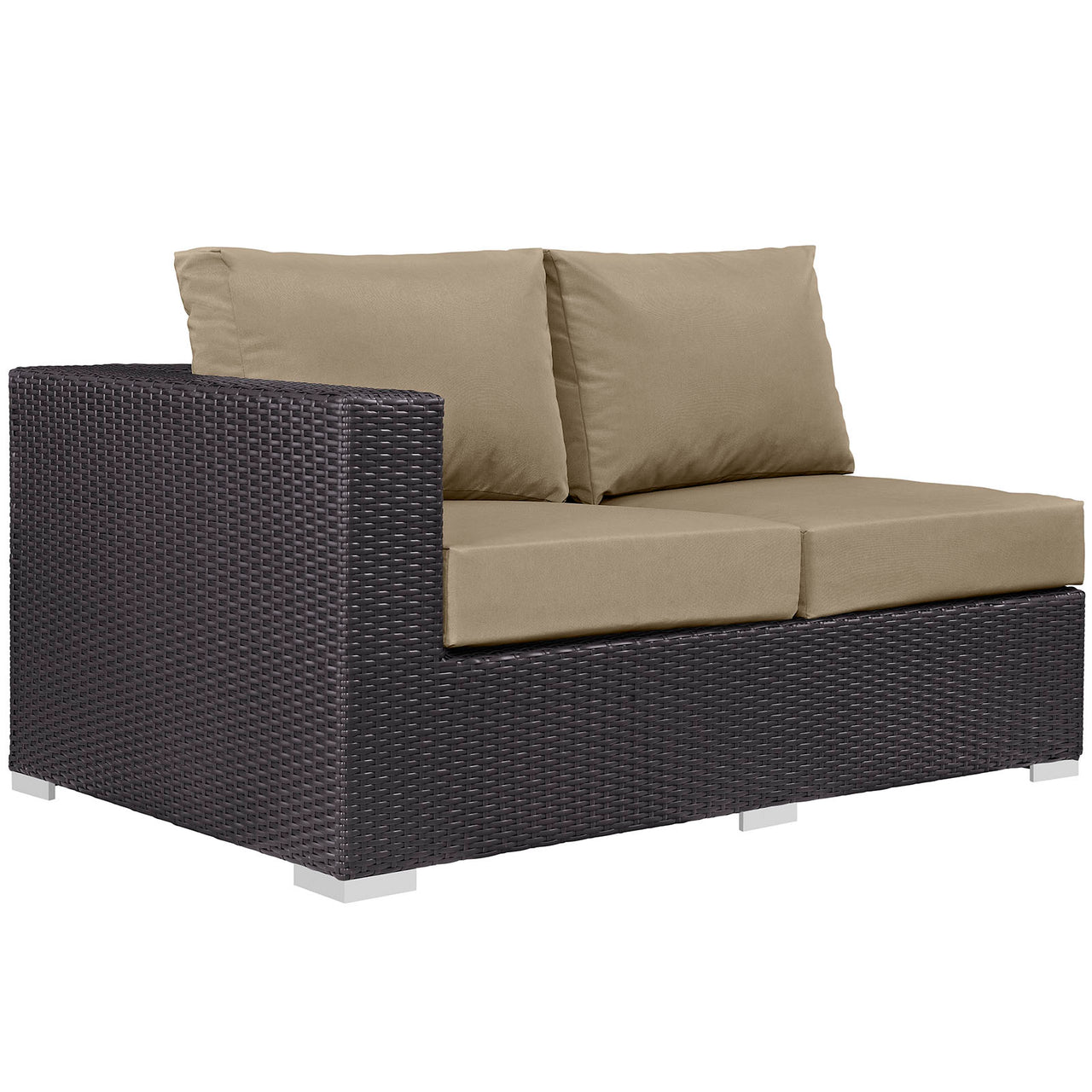Convene Outdoor Patio Left-Arm Loveseat | Outdoor Modular Sectional Component, Espresso & Mocha