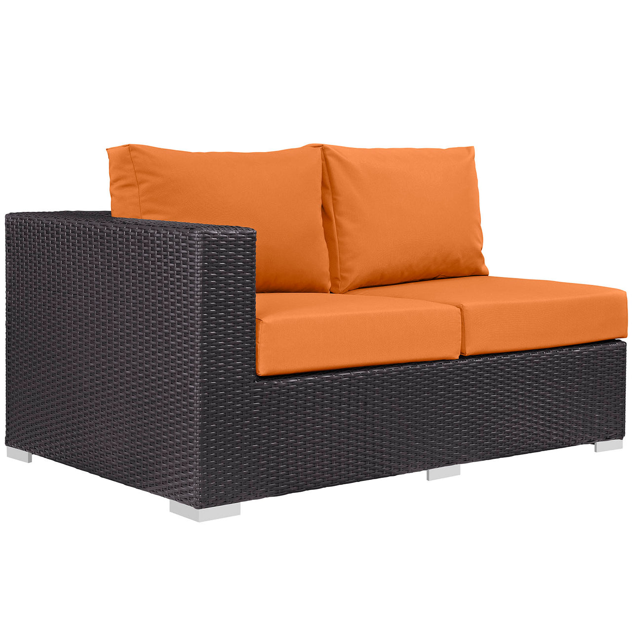 Conversation Alfresco Left-Arm Loveseat | Outdoor Modular Sectional Component, Espresso & Orange