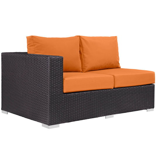 Conversation Alfresco Left-Arm Loveseat | Outdoor Modular Sectional Component, Espresso & Orange