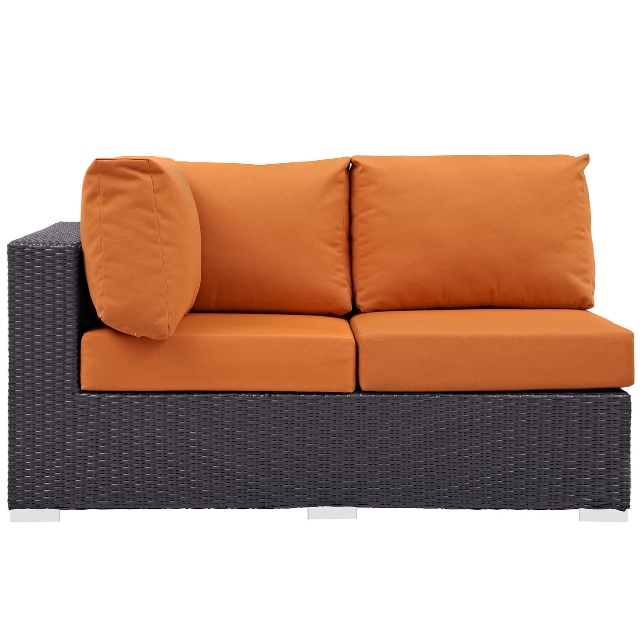 Conversation Alfresco Left-Arm Loveseat | Outdoor Modular Sectional Component, Espresso & Orange