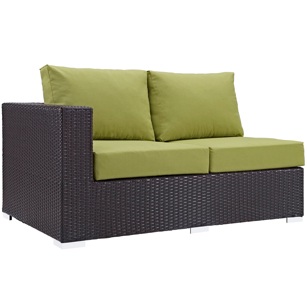 Conversation Alfresco Left-Arm Loveseat | Outdoor Modular Sectional Component, Espresso & Peridot