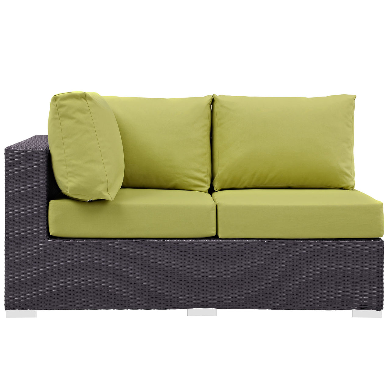 Conversation Alfresco Left-Arm Loveseat | Outdoor Modular Sectional Component, Espresso & Peridot