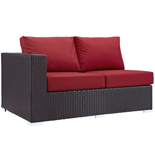 Conversation Alfresco Left-Arm Loveseat | Outdoor Modular Sectional Component, Espresso & Red