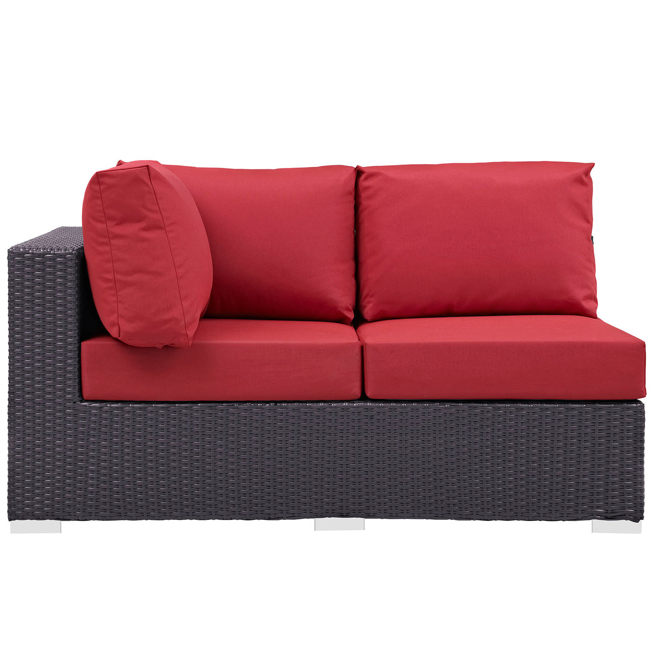 Conversation Alfresco Left-Arm Loveseat | Outdoor Modular Sectional Component, Espresso & Red