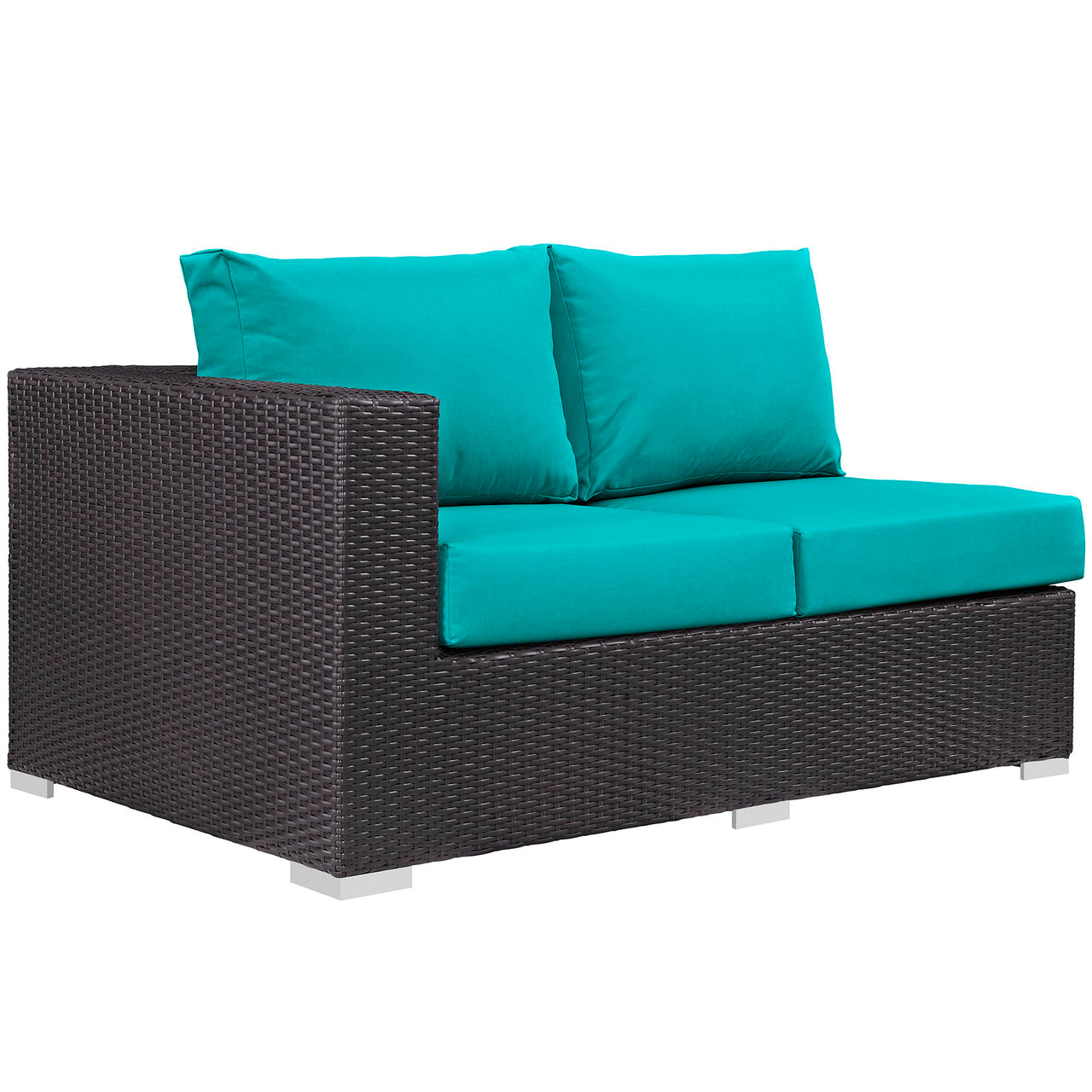 Conversation Alfresco Left-Arm Loveseat | Outdoor Modular Sectional Component, Espresso & Turquoise