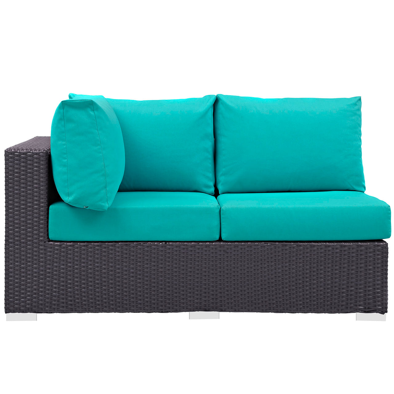 Conversation Alfresco Left-Arm Loveseat | Outdoor Modular Sectional Component, Espresso & Turquoise