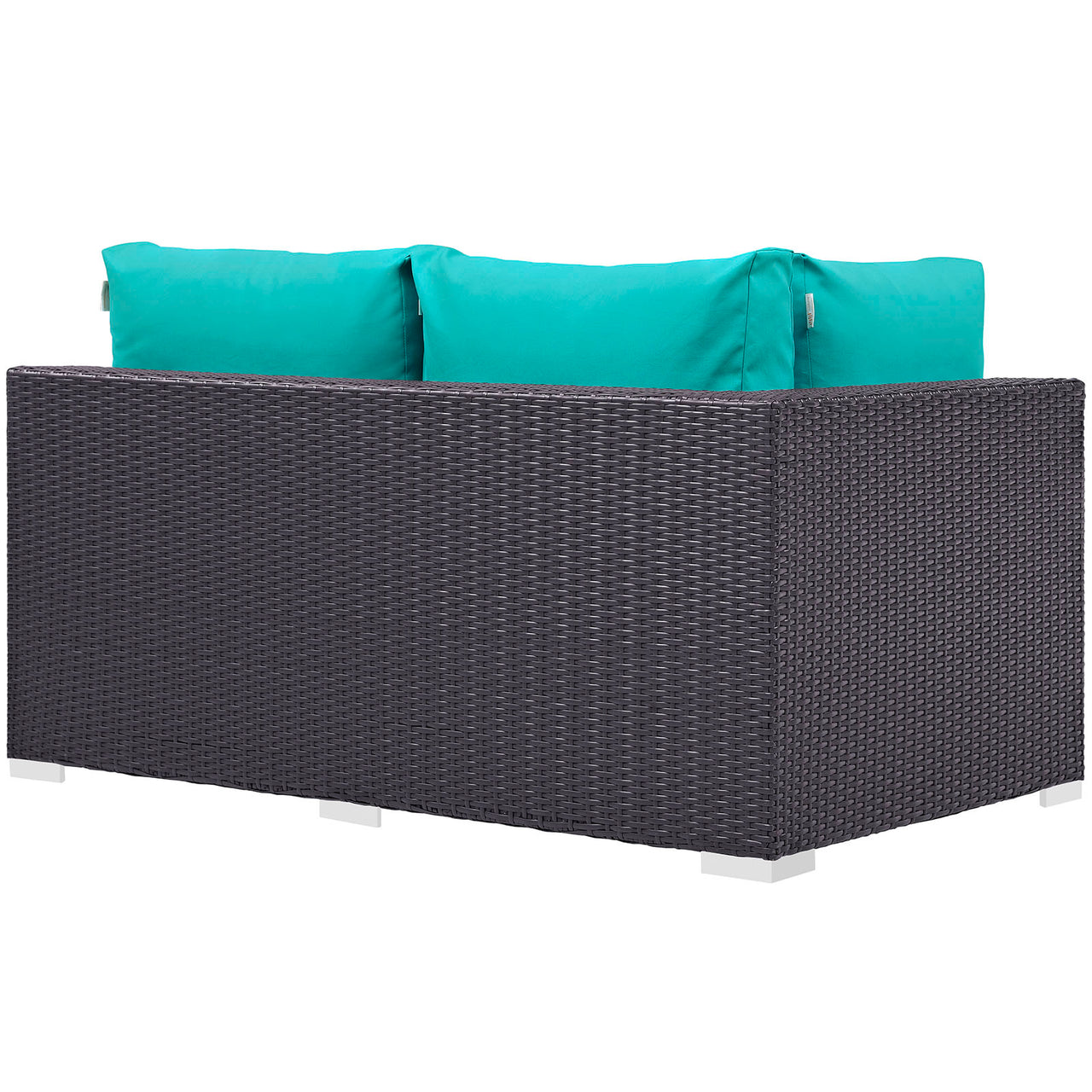 Conversation Alfresco Left-Arm Loveseat | Outdoor Modular Sectional Component, Espresso & Turquoise