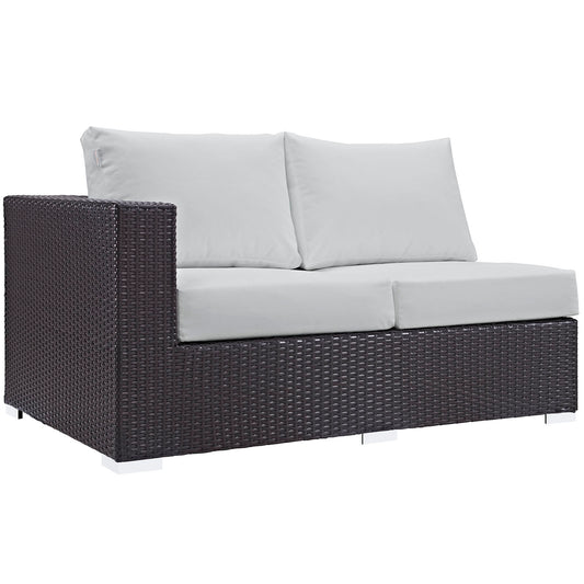 Conversation Alfresco Left-Arm Loveseat | Outdoor Modular Sectional Component, Espresso & White