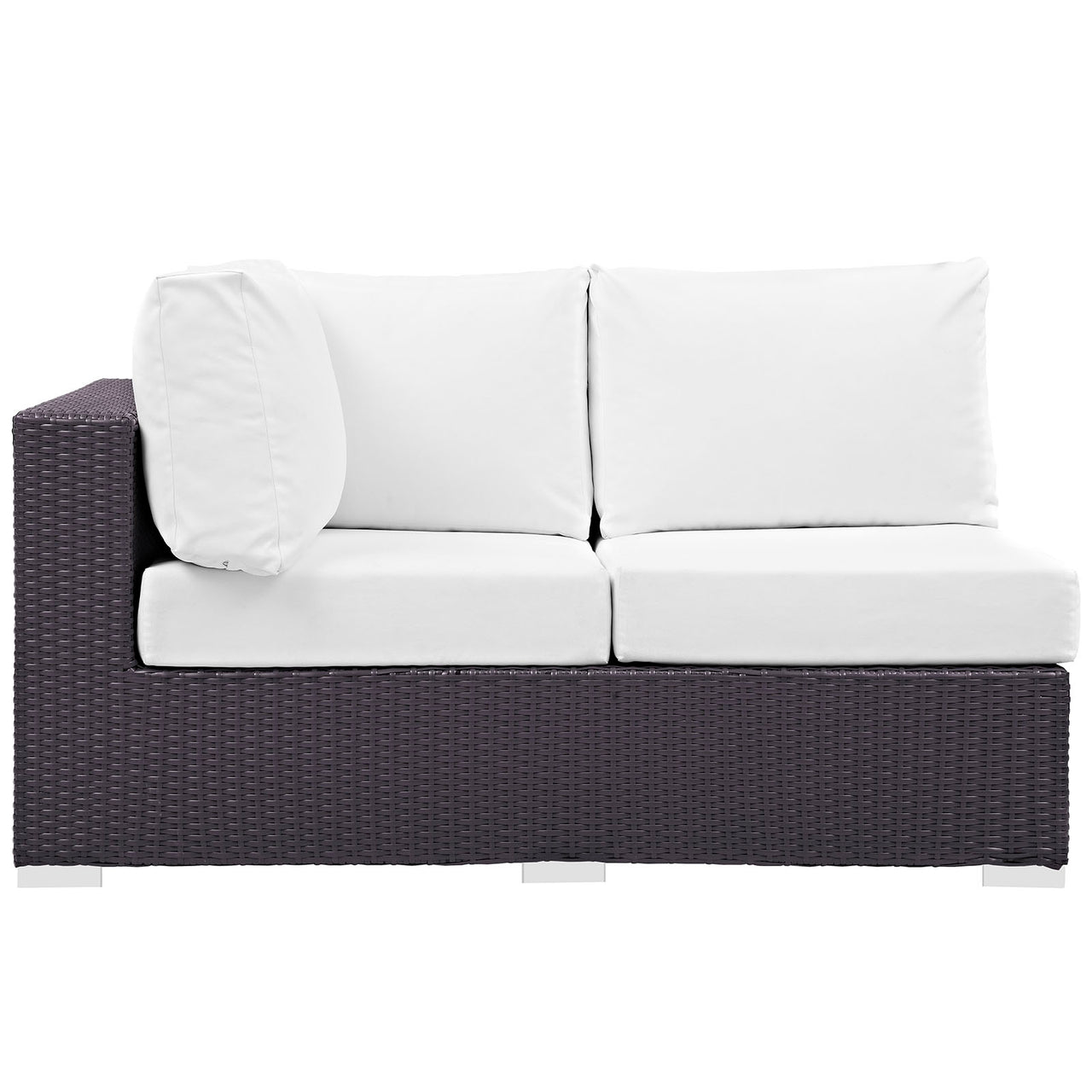 Conversation Alfresco Left-Arm Loveseat | Outdoor Modular Sectional Component, Espresso & White