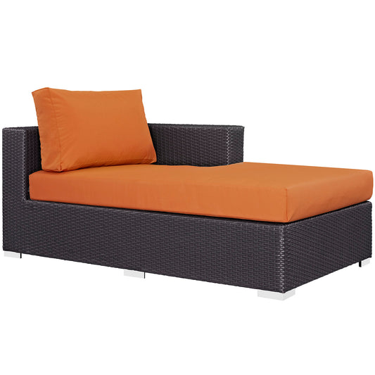 Conversation Alfresco Right-Arm Chaise | Outdoor Modular Sectional Component, Espresso & Orange