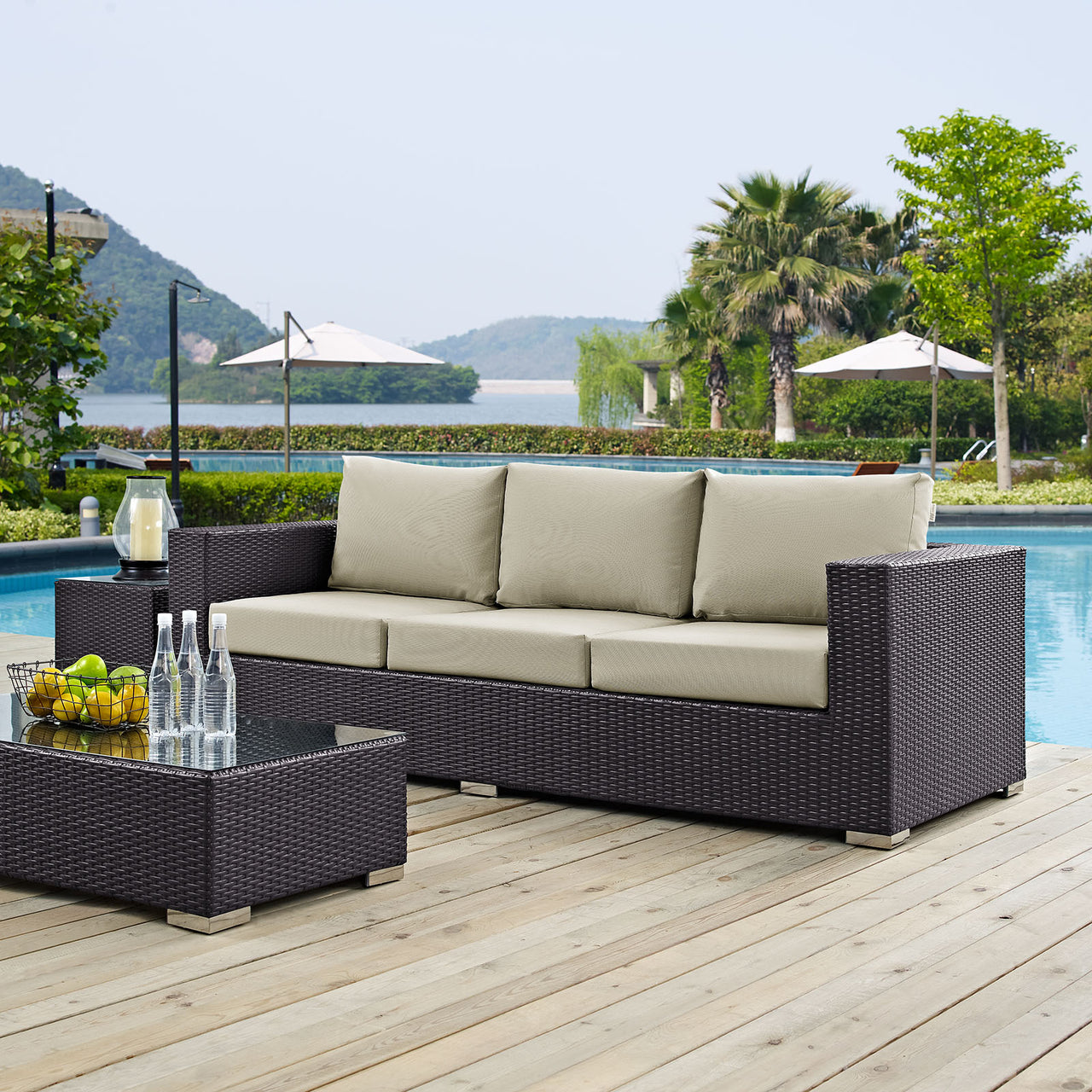 Conversation Alfresco Sofa, Espresso & Beige