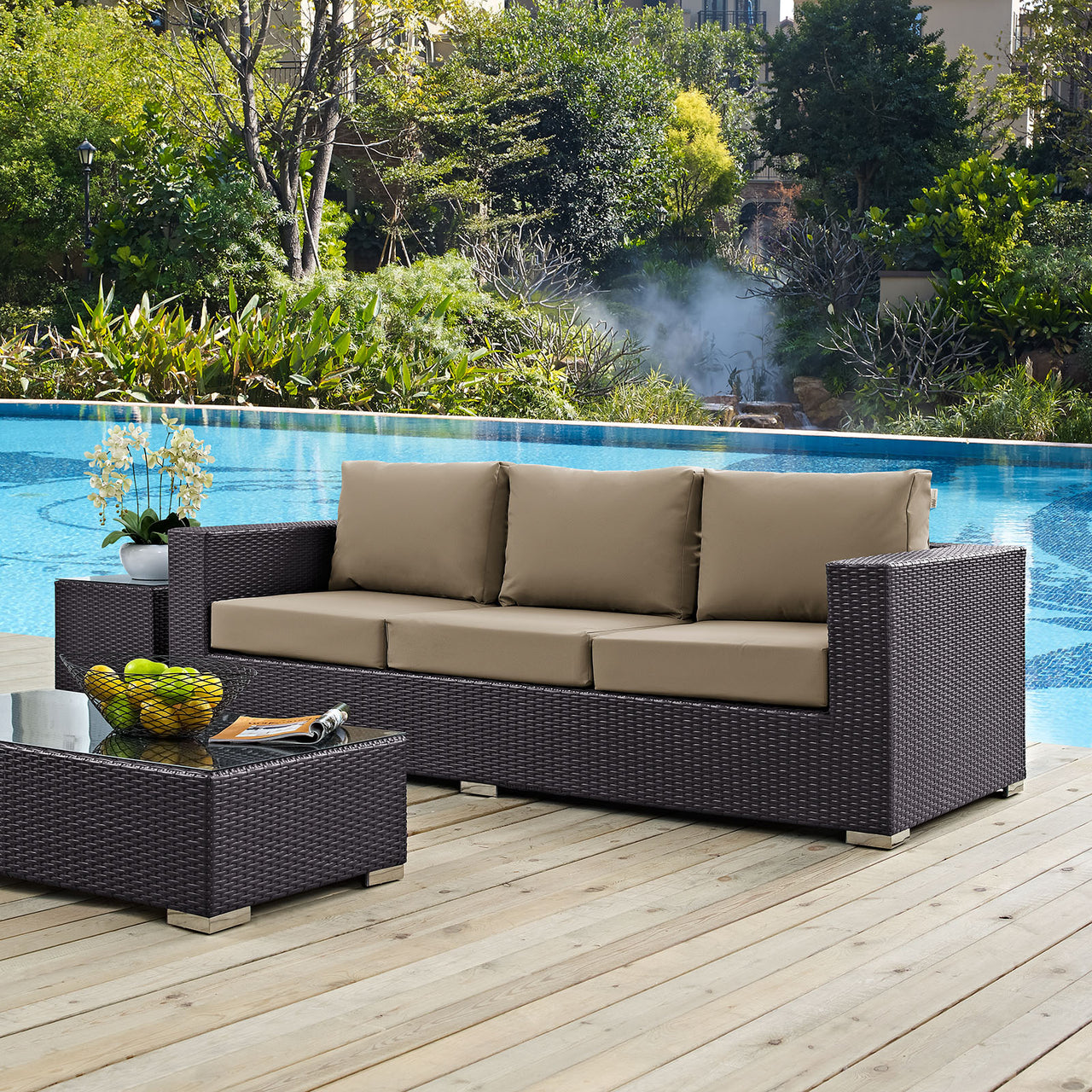 Convene Outdoor Patio Sofa, Espresso & Mocha
