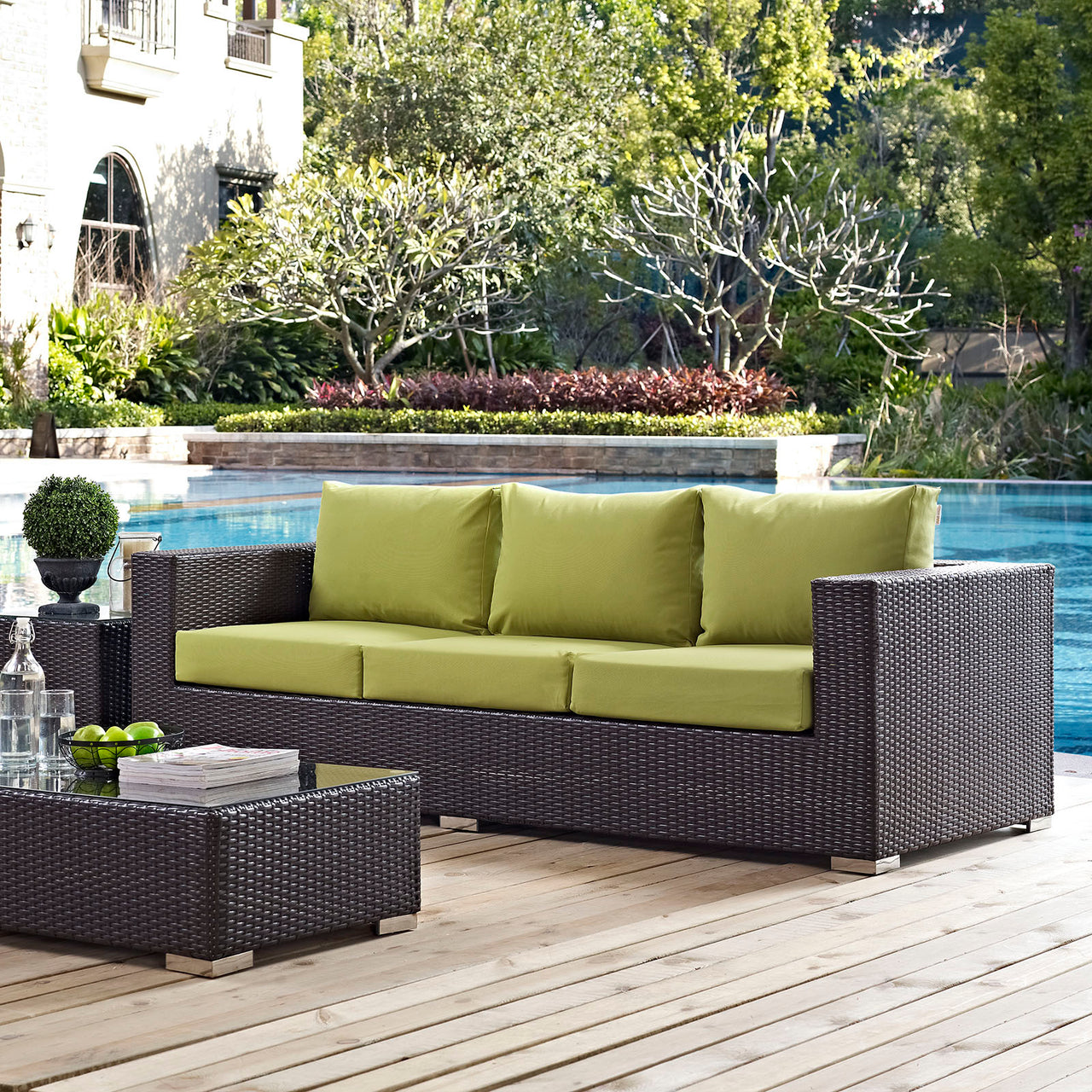 Convene Outdoor Patio Sofa, Espresso & Peridot