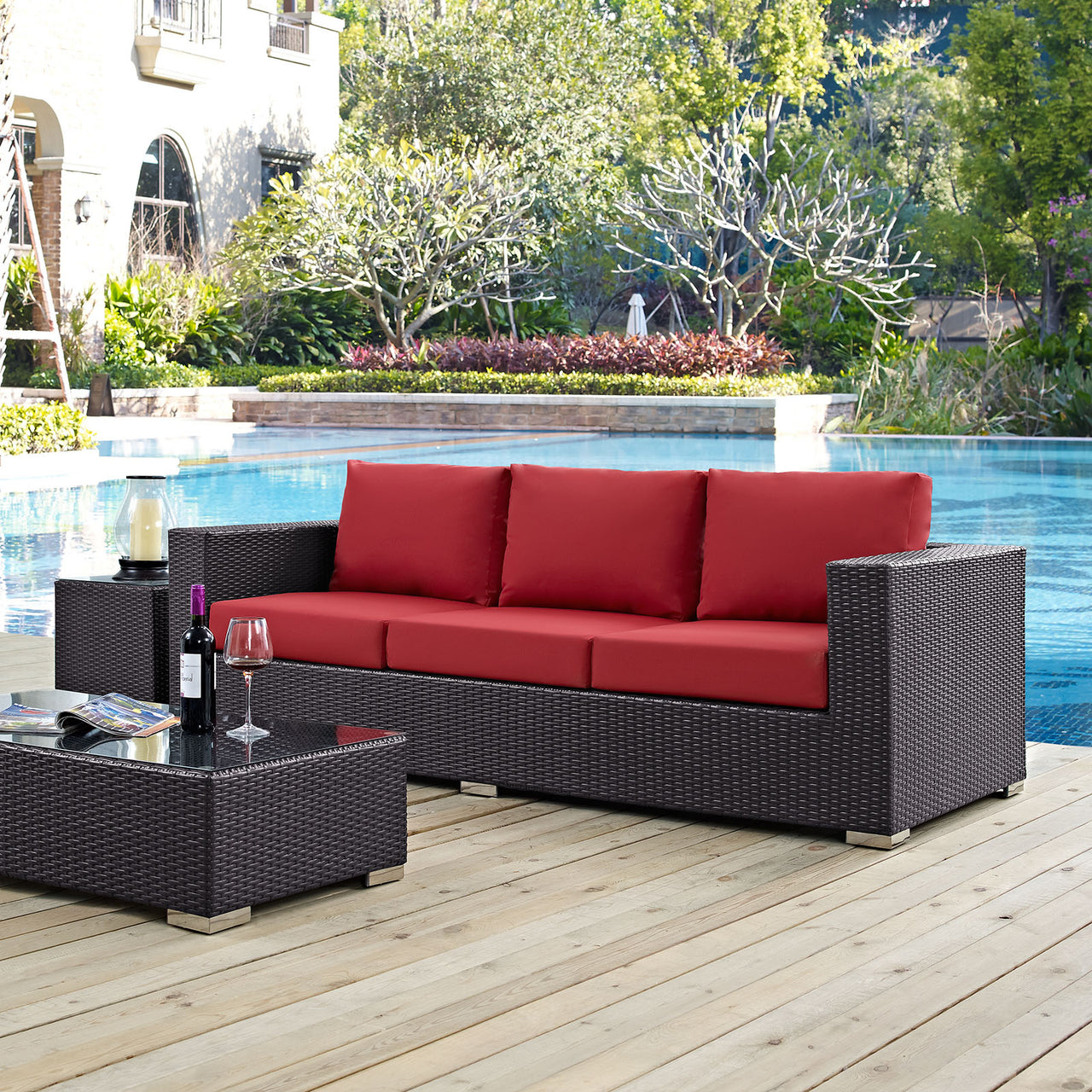 Conversation Alfresco Sofa, Espresso & Red