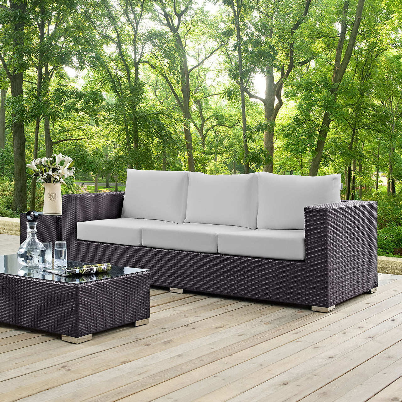 Convene Outdoor Patio Sofa, Espresso & White