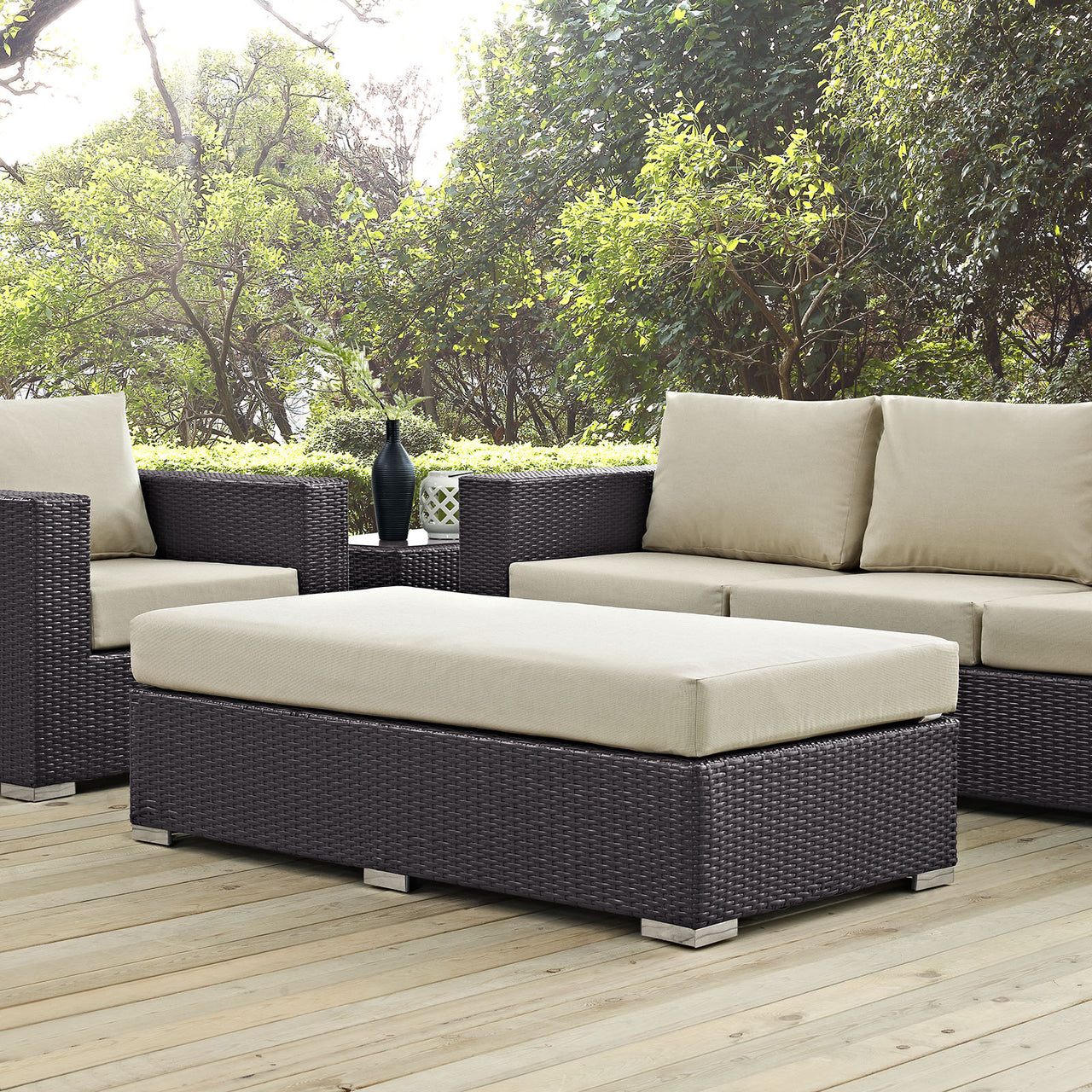 Conversation Alfresco Fabric Rectangle Ottoman, Espresso & Beige