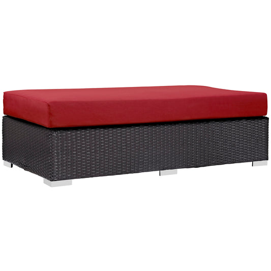 Convene Outdoor Patio Fabric Rectangle Ottoman, Espresso & Red