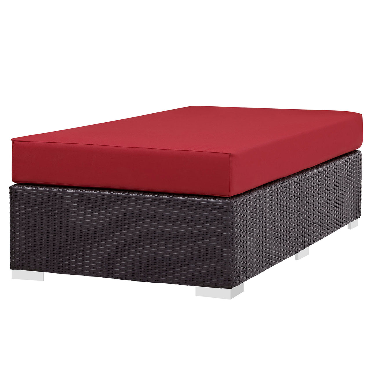 Convene Outdoor Patio Fabric Rectangle Ottoman, Espresso & Red
