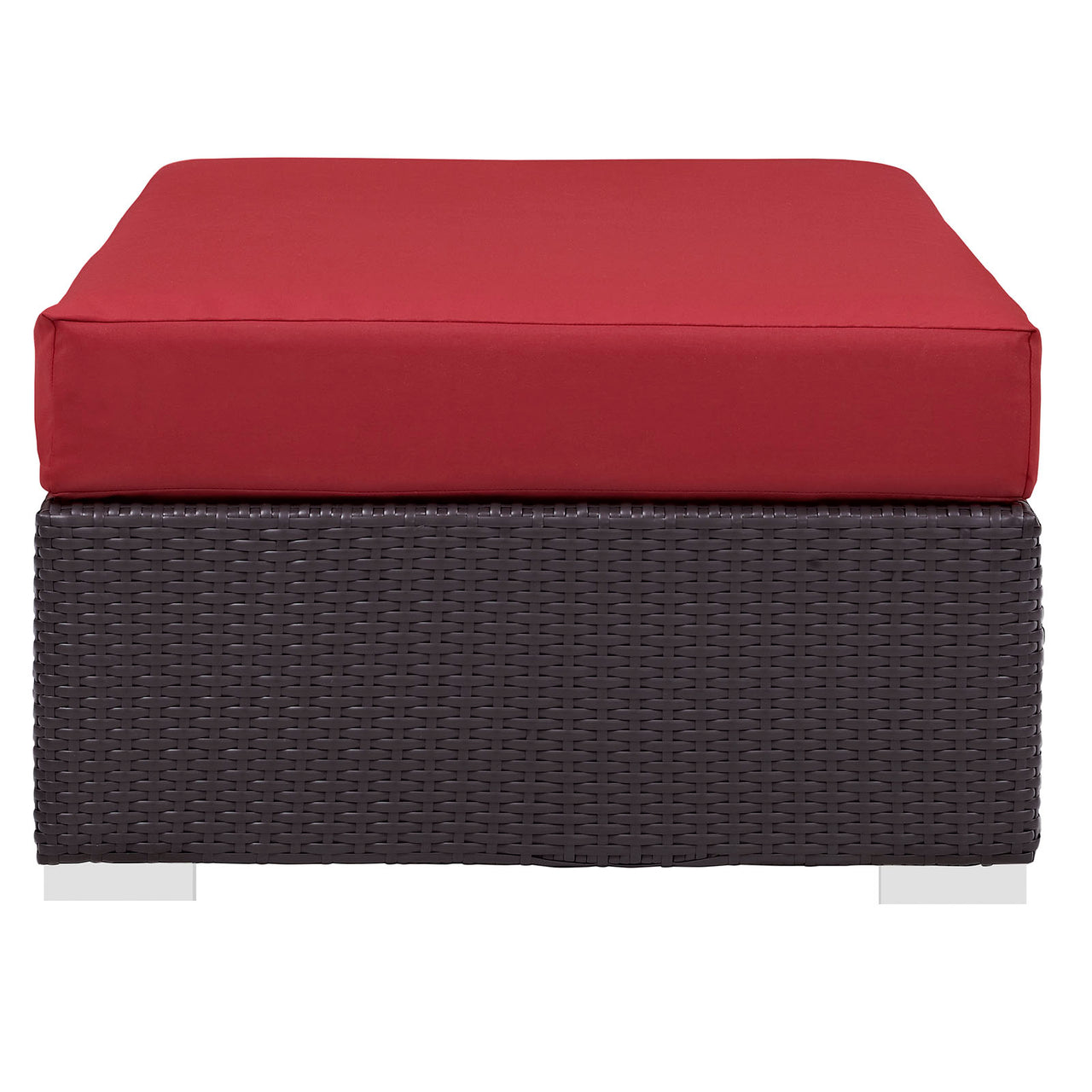 Convene Outdoor Patio Fabric Rectangle Ottoman, Espresso & Red