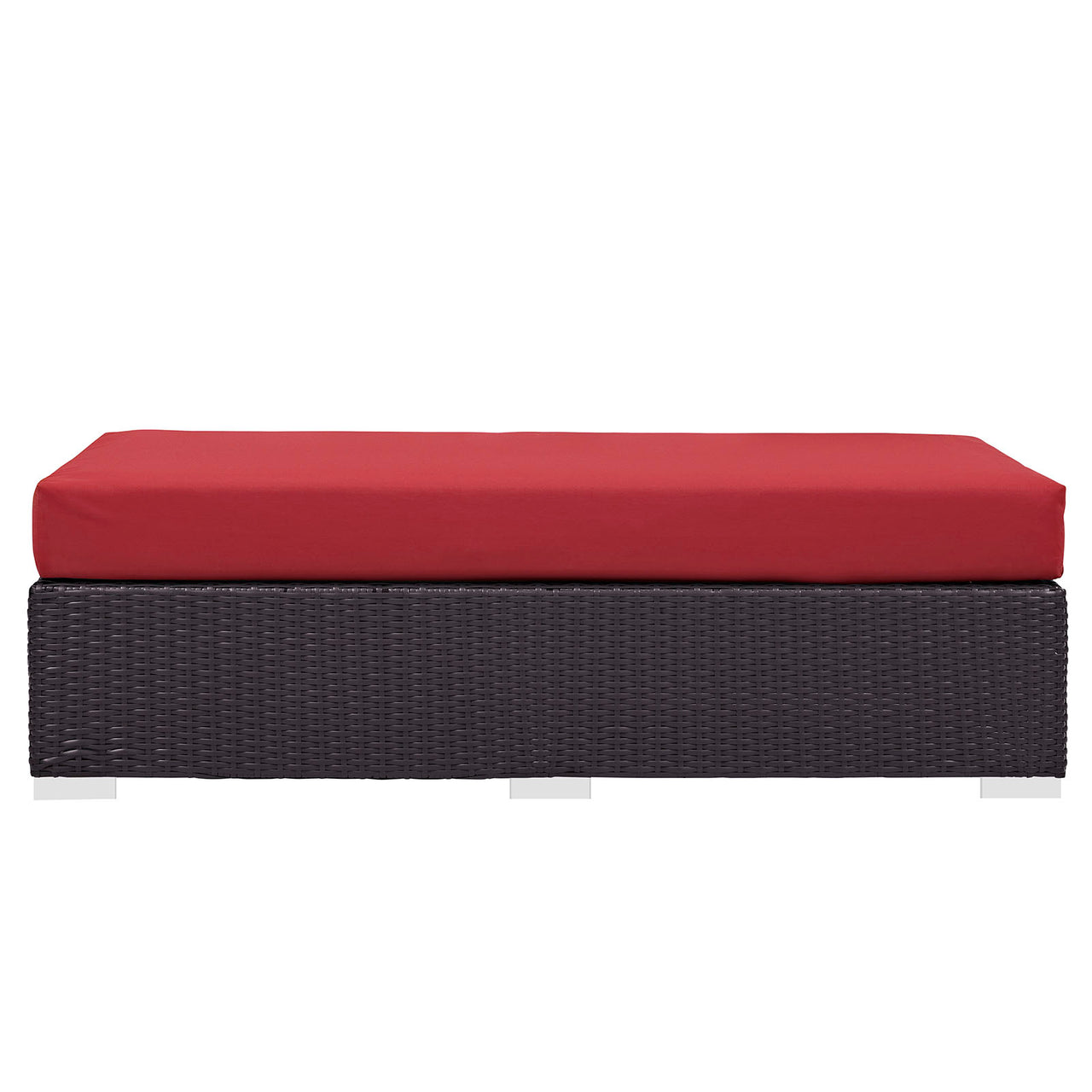 Convene Outdoor Patio Fabric Rectangle Ottoman, Espresso & Red