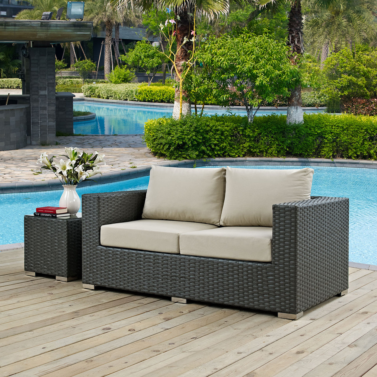 Sojourn Outdoor Patio Sunbrella® Loveseat, Canvas Antique Beige