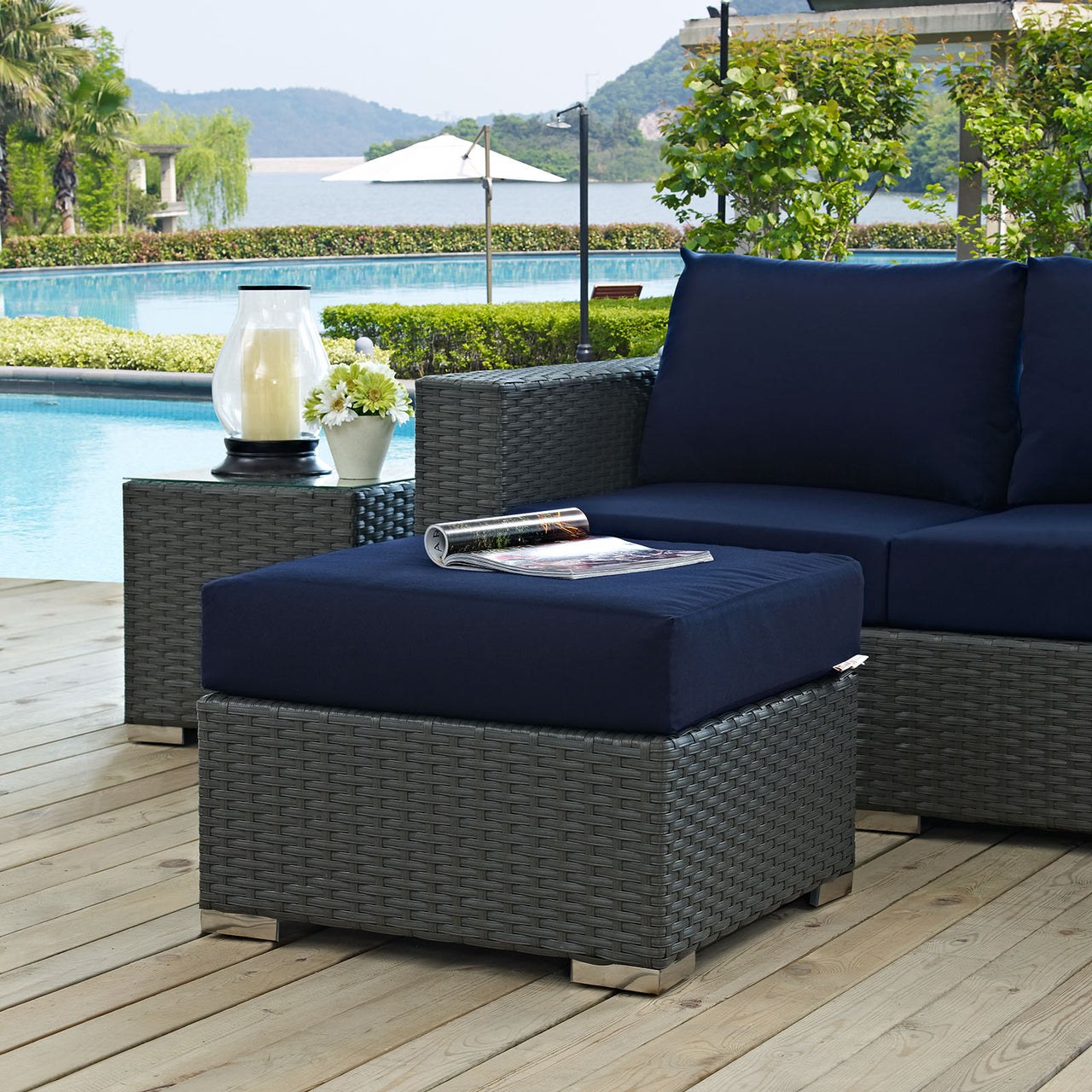 Soul Journey Alfresco Sunbrella® Ottoman | Outdoor Modular Sectional Component, Canvas Navy