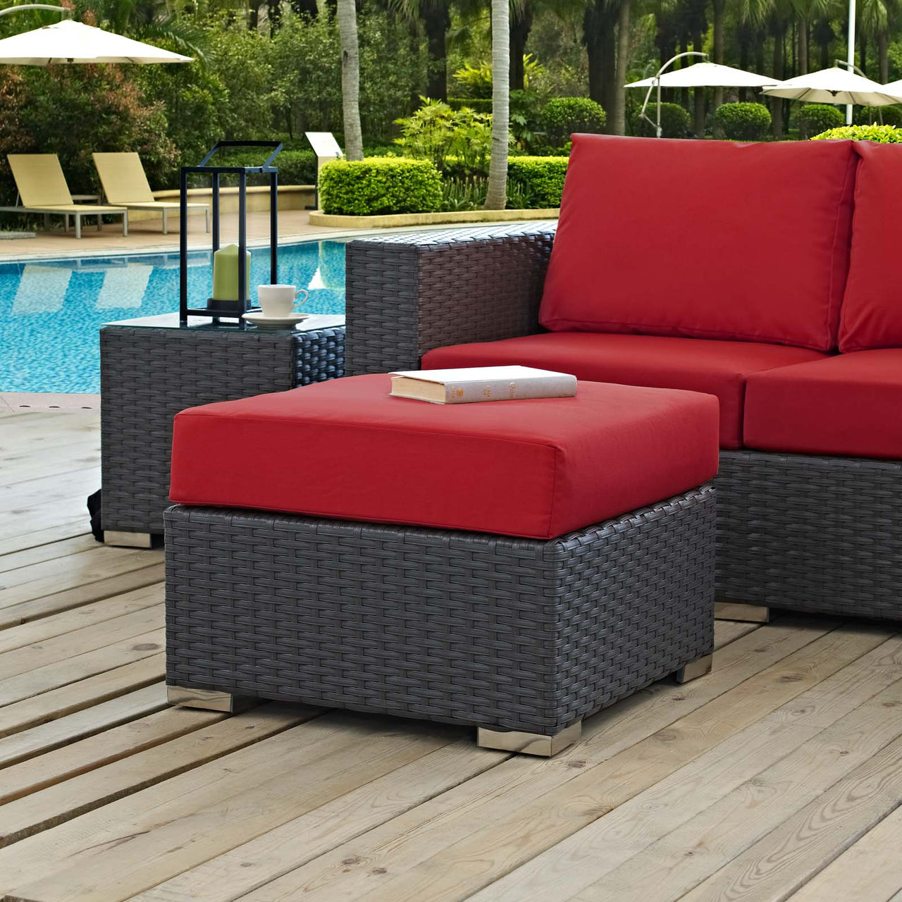 Soul Journey Alfresco Sunbrella® Ottoman | Outdoor Modular Sectional Component, Canvas Red