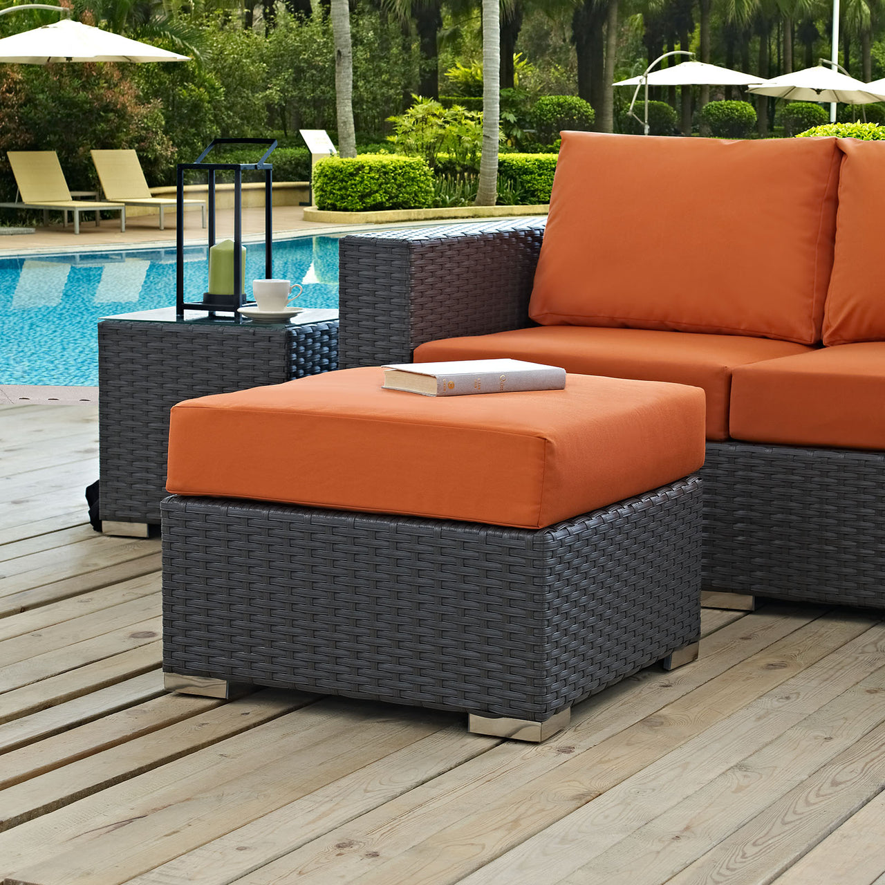 Soul Journey Alfresco Sunbrella® Ottoman | Outdoor Modular Sectional Component, Canvas Tuscan