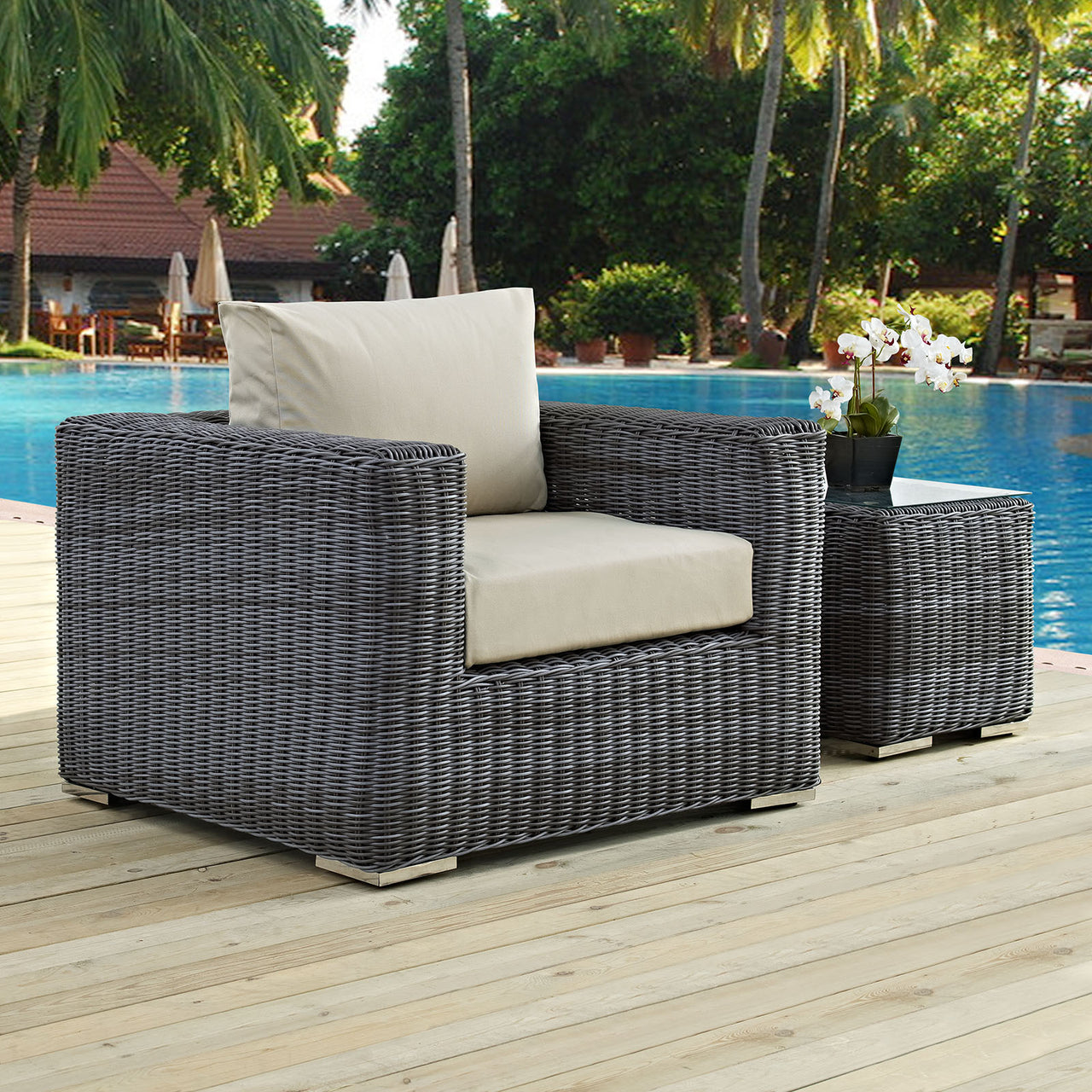 Summon Outdoor Patio Sunbrella® Armchair, Canvas Antique Beige