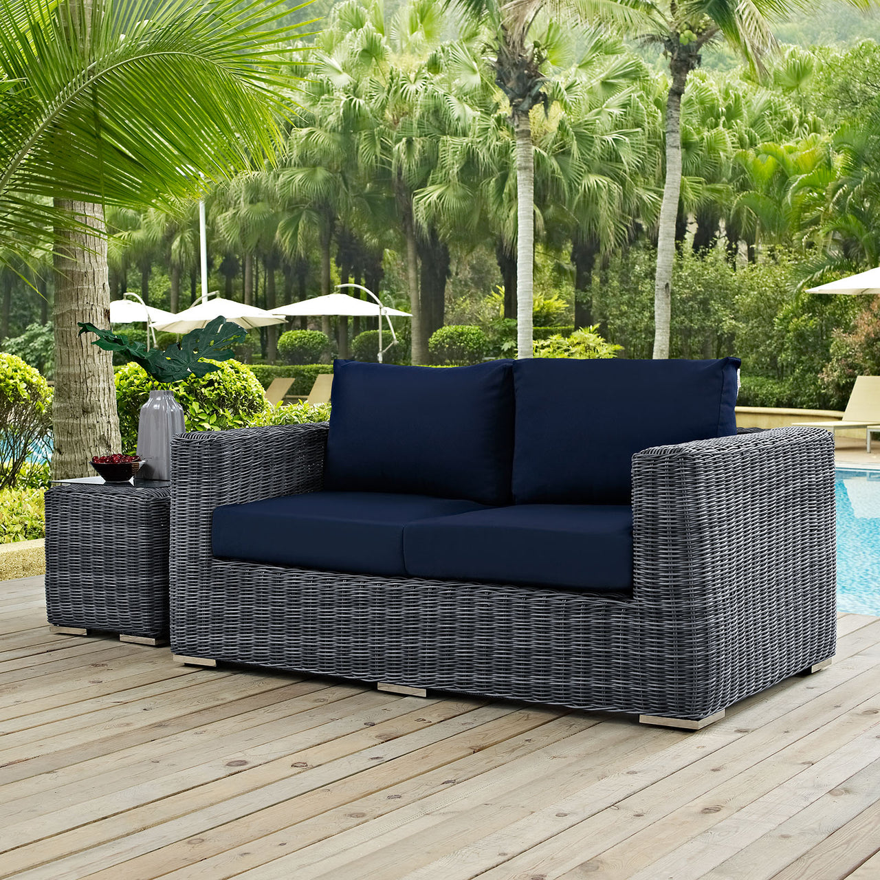Summon Outdoor Patio Sunbrella® Loveseat, Canvas Navy
