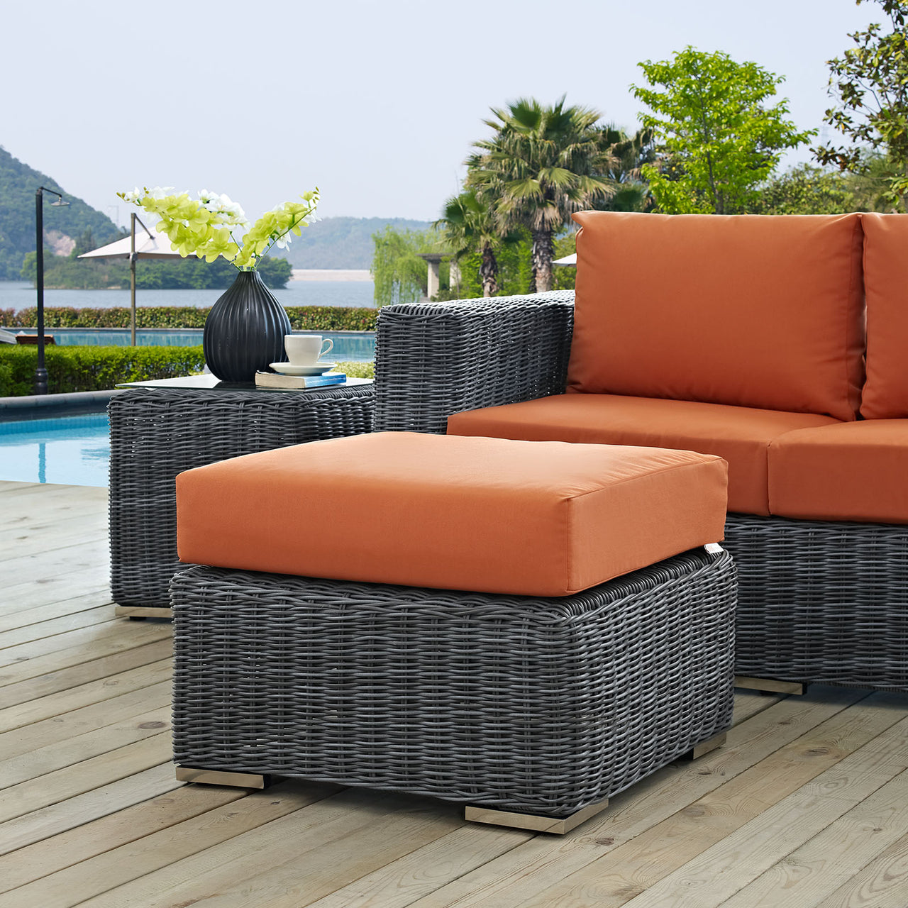 Invocation Alfresco Sunbrella® Ottoman | Outdoor Modular Sectional Component, Canvas Tuscan