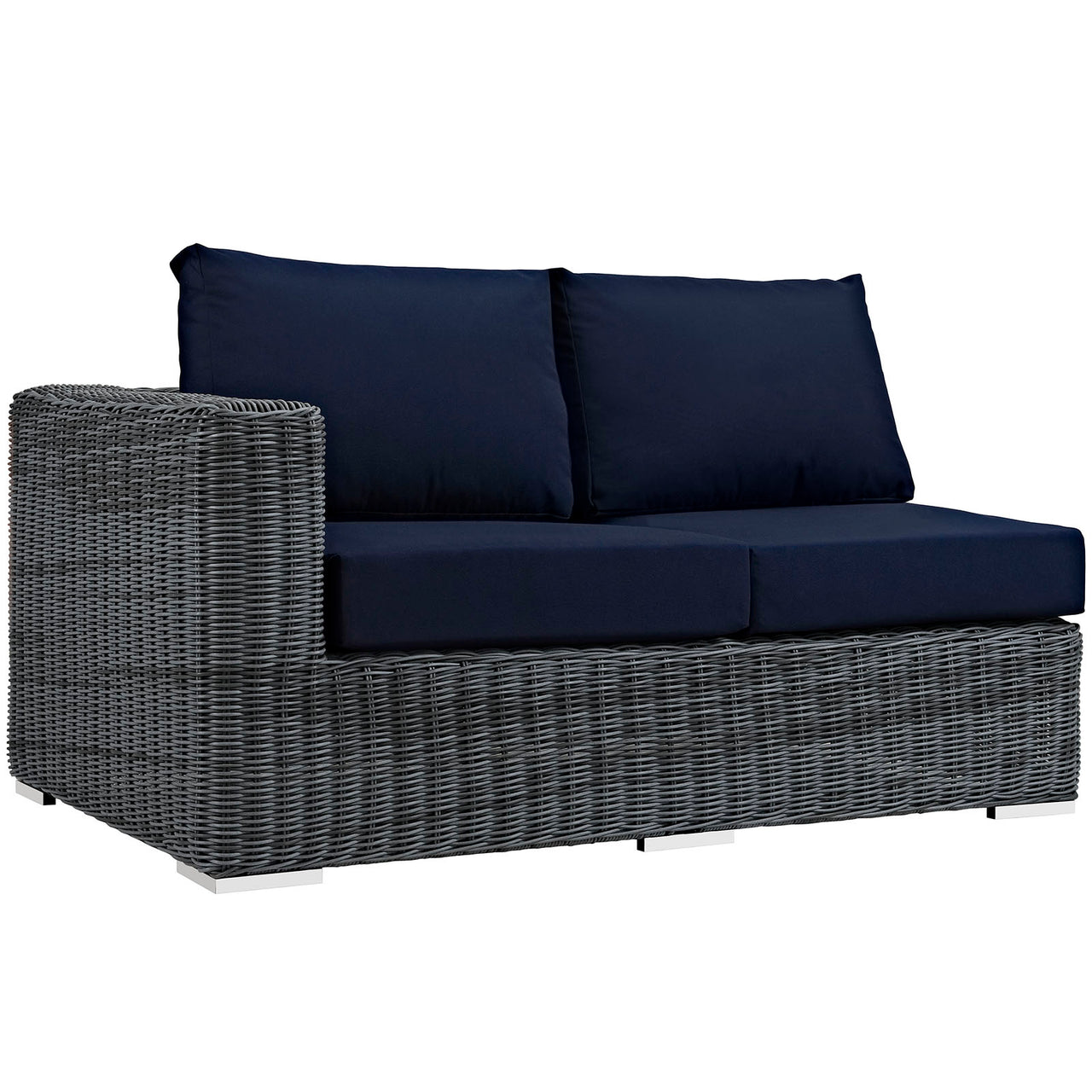 Summon Outdoor Patio Sunbrella® Left-Arm Loveseat | Outdoor Modular Sectional Component, Canvas Navy