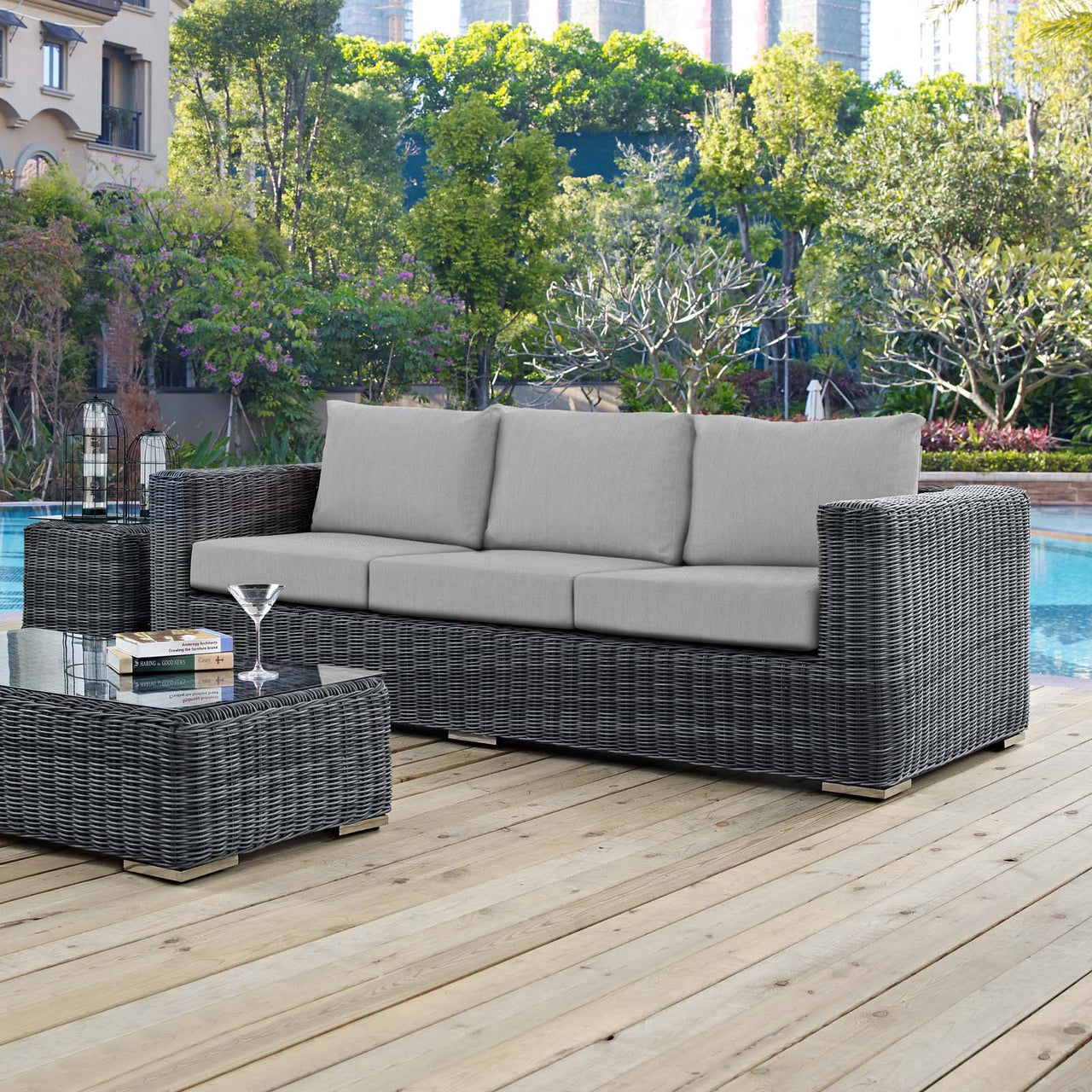 Summon Outdoor Patio Sunbrella® Sofa, Canvas Gray