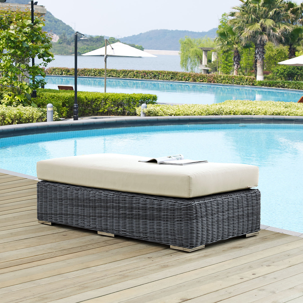 Summon Outdoor Patio Sunbrella® Rectangle Ottoman, Canvas Antique Beige