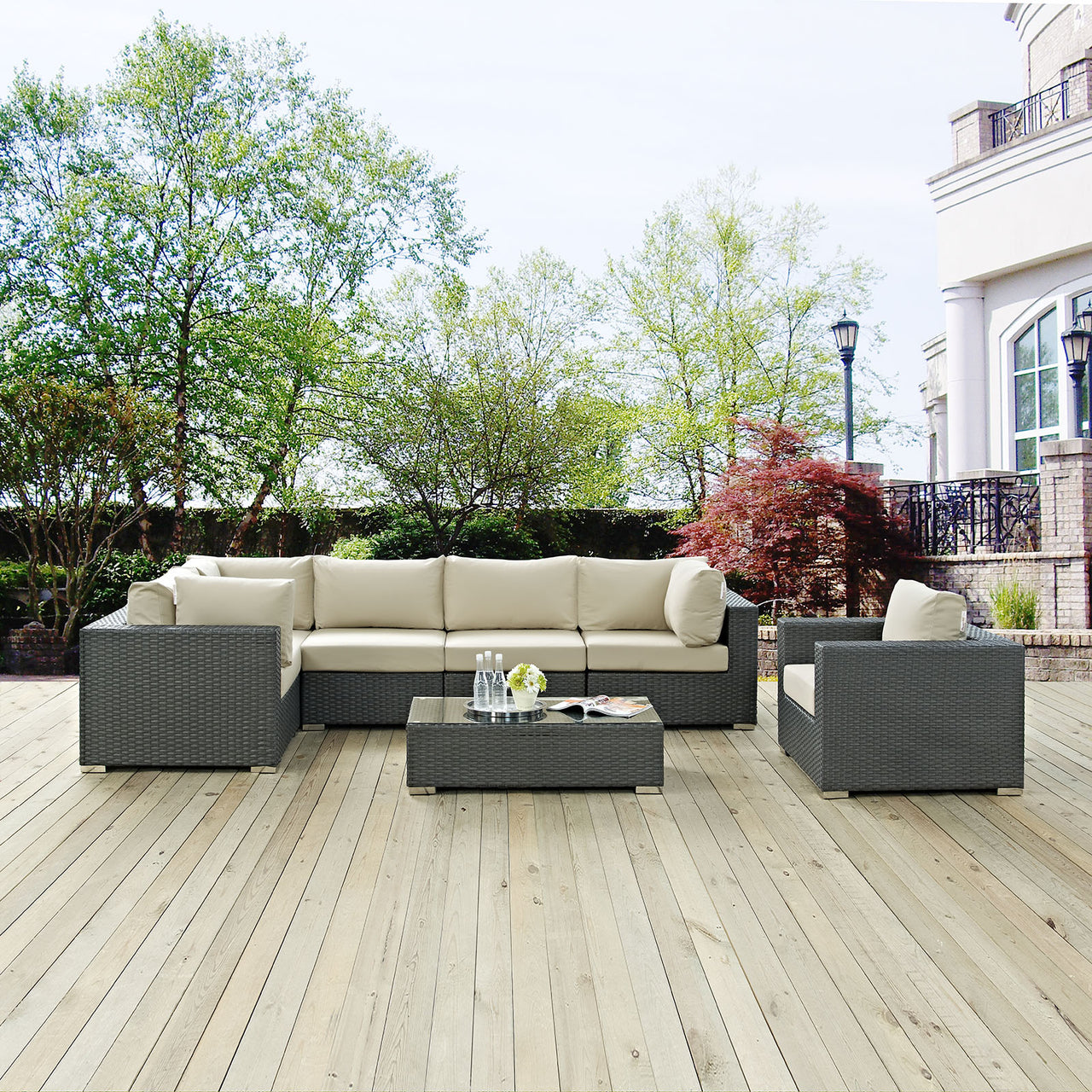 Soul Journey 7-Piece Alfresco Sunbrella® Sectional Set, Canvas Antique Beige