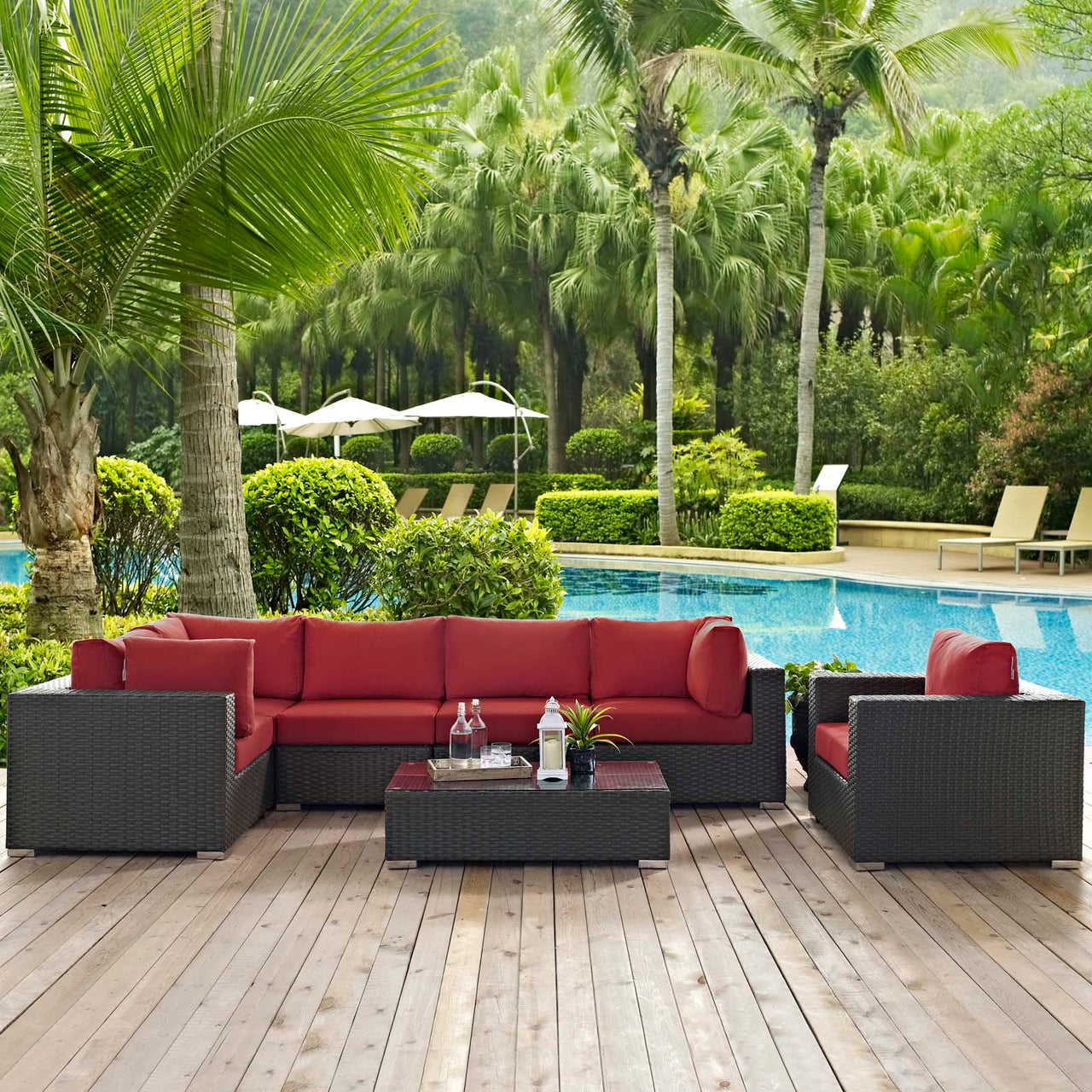 Soul Journey 7-Piece Alfresco Sunbrella® Sectional Set, Canvas Red