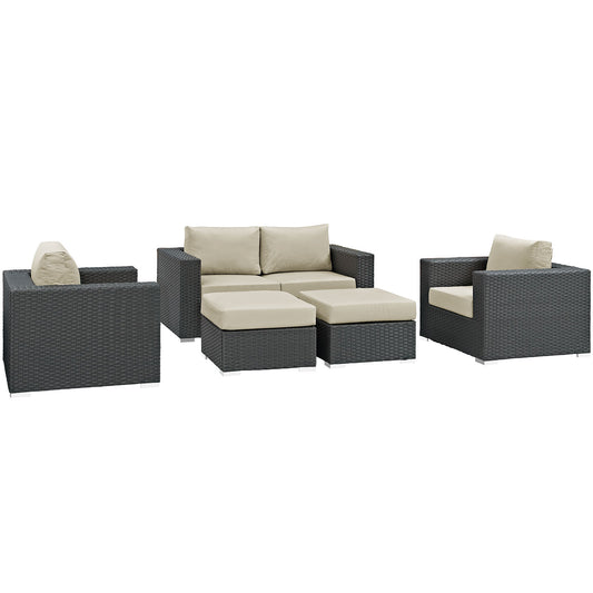 Soul Journey 5-Piece Alfresco Sunbrella® Sectional Set, Canvas Antique Beige