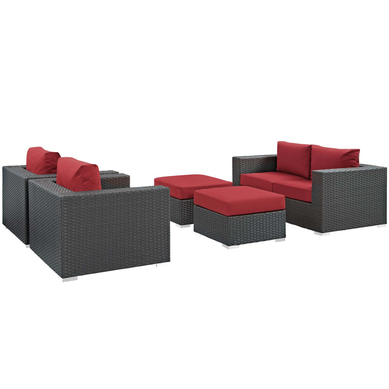 Sojourn 5 Piece Outdoor Patio Sunbrella® Sectional Set, Canvas Red