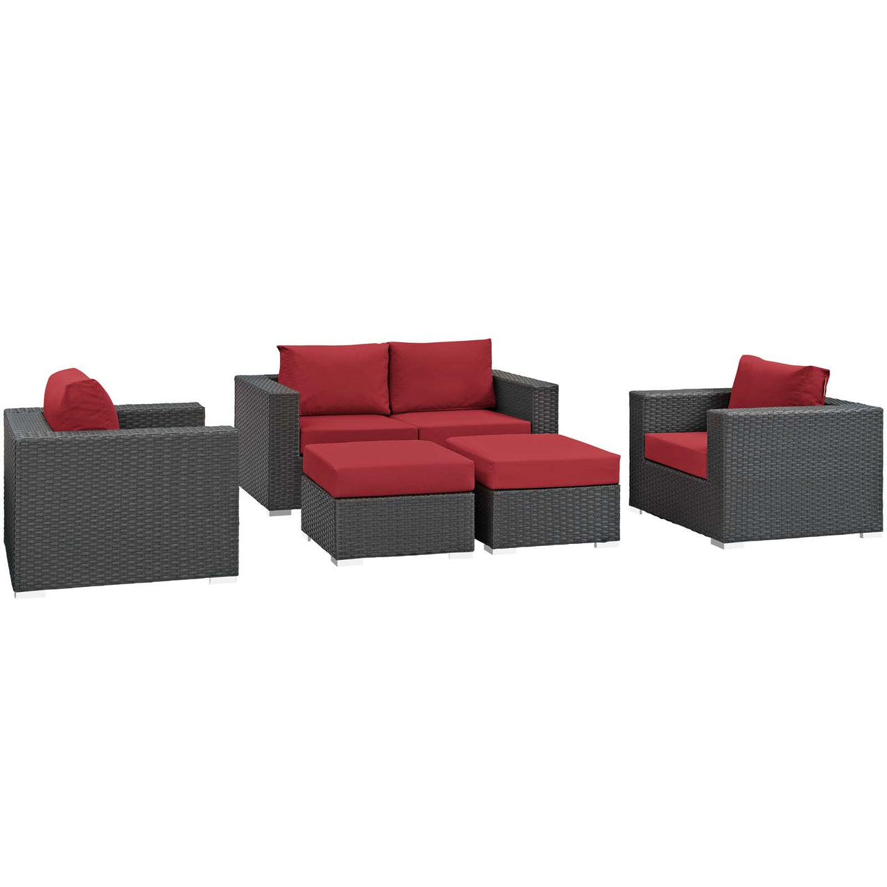 Sojourn 5 Piece Outdoor Patio Sunbrella® Sectional Set, Canvas Red