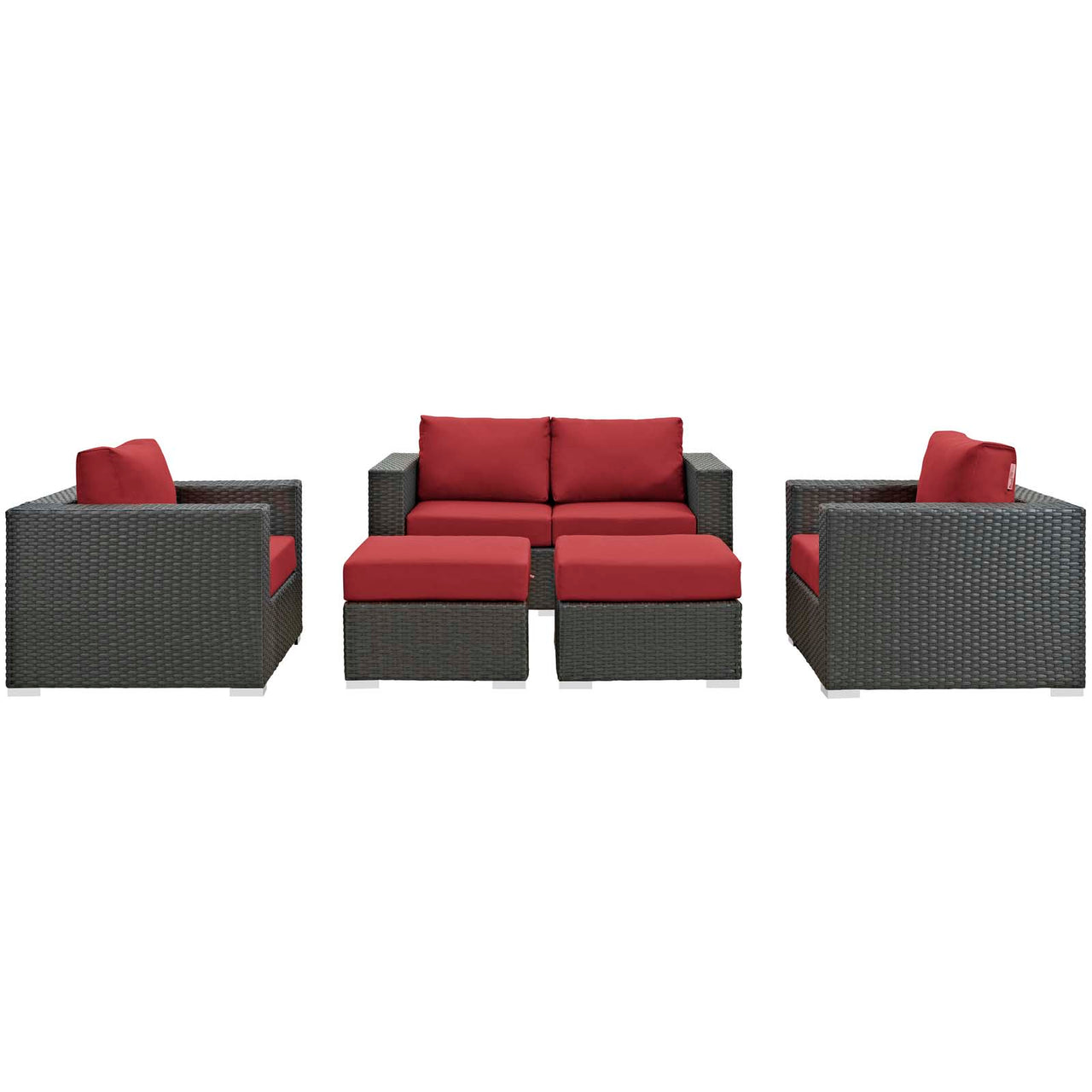 Sojourn 5 Piece Outdoor Patio Sunbrella® Sectional Set, Canvas Red