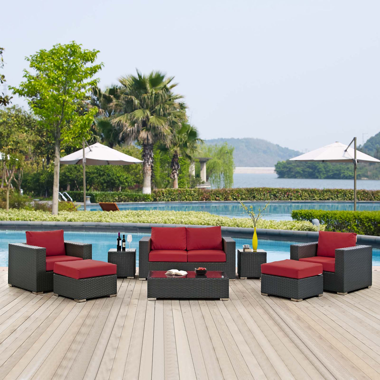 Soul Journey 8-Piece Alfresco Sunbrella® Sectional Set, Canvas Red