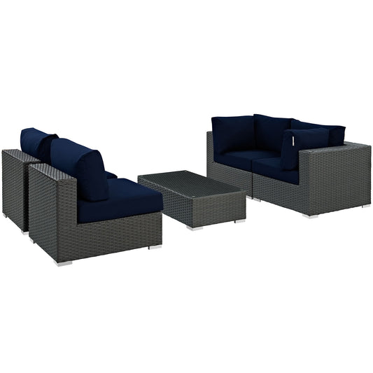 Soul Journey 5-Piece Alfresco Sunbrella® Sectional Set, Canvas Navy