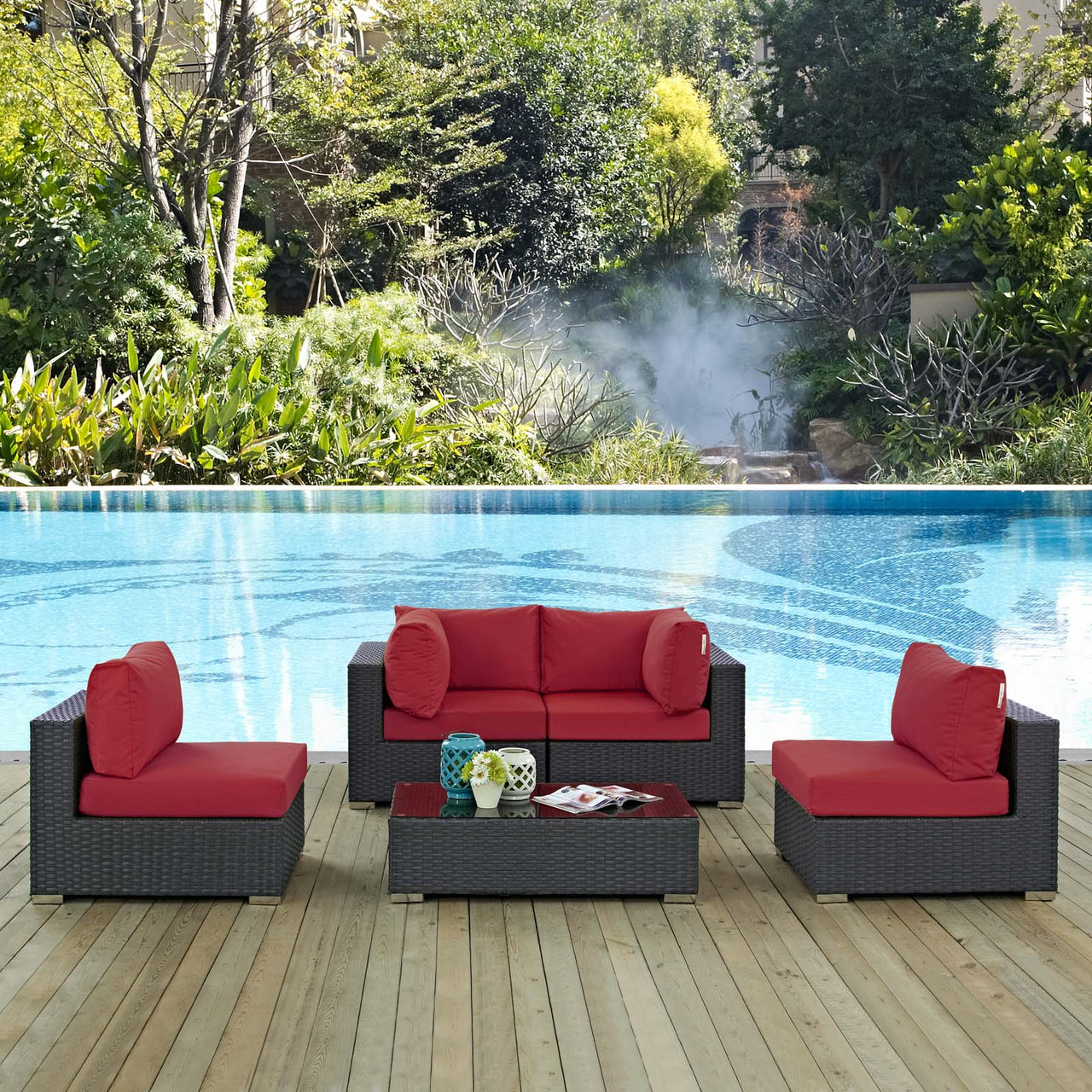 Soul Journey 5-Piece Alfresco Sunbrella® Sectional Set, Canvas Red