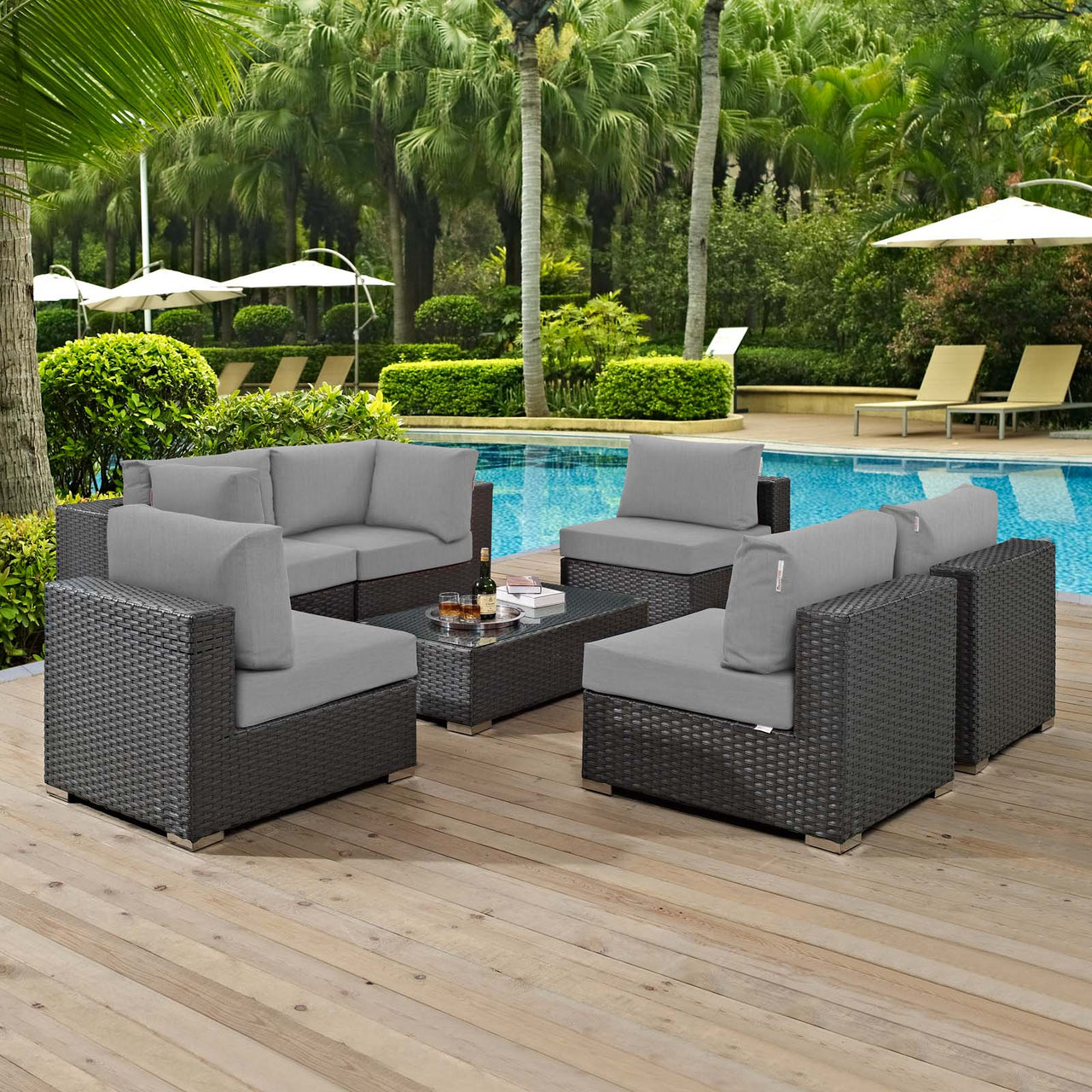 Soul Journey 7-Piece Alfresco Sunbrella® Sectional Set, Canvas Gray