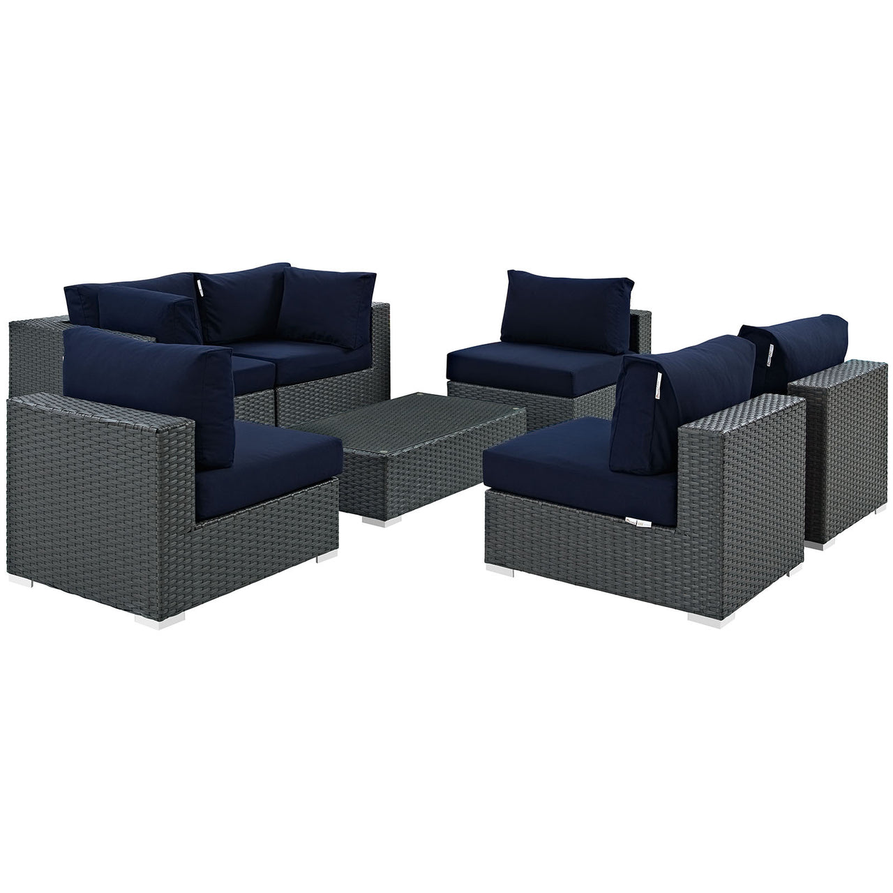 Sojourn 7 Piece Outdoor Patio Sunbrella® Sectional Set, Canvas Navy