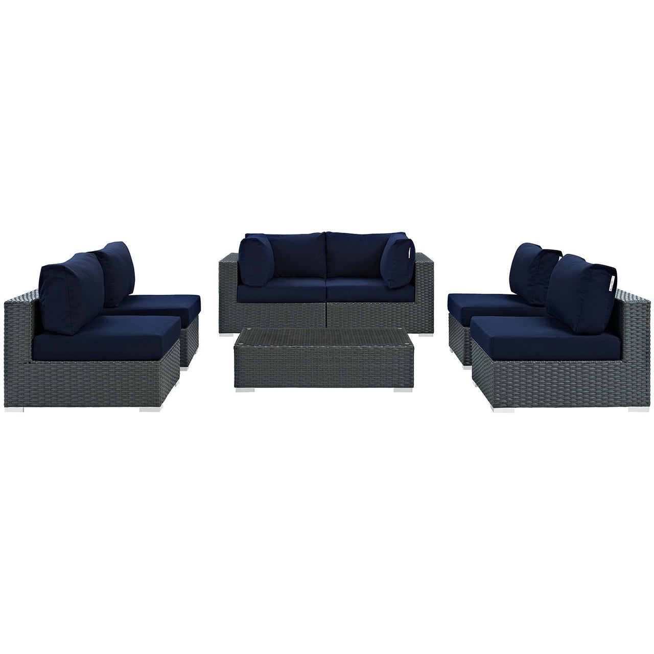 Sojourn 7 Piece Outdoor Patio Sunbrella® Sectional Set, Canvas Navy