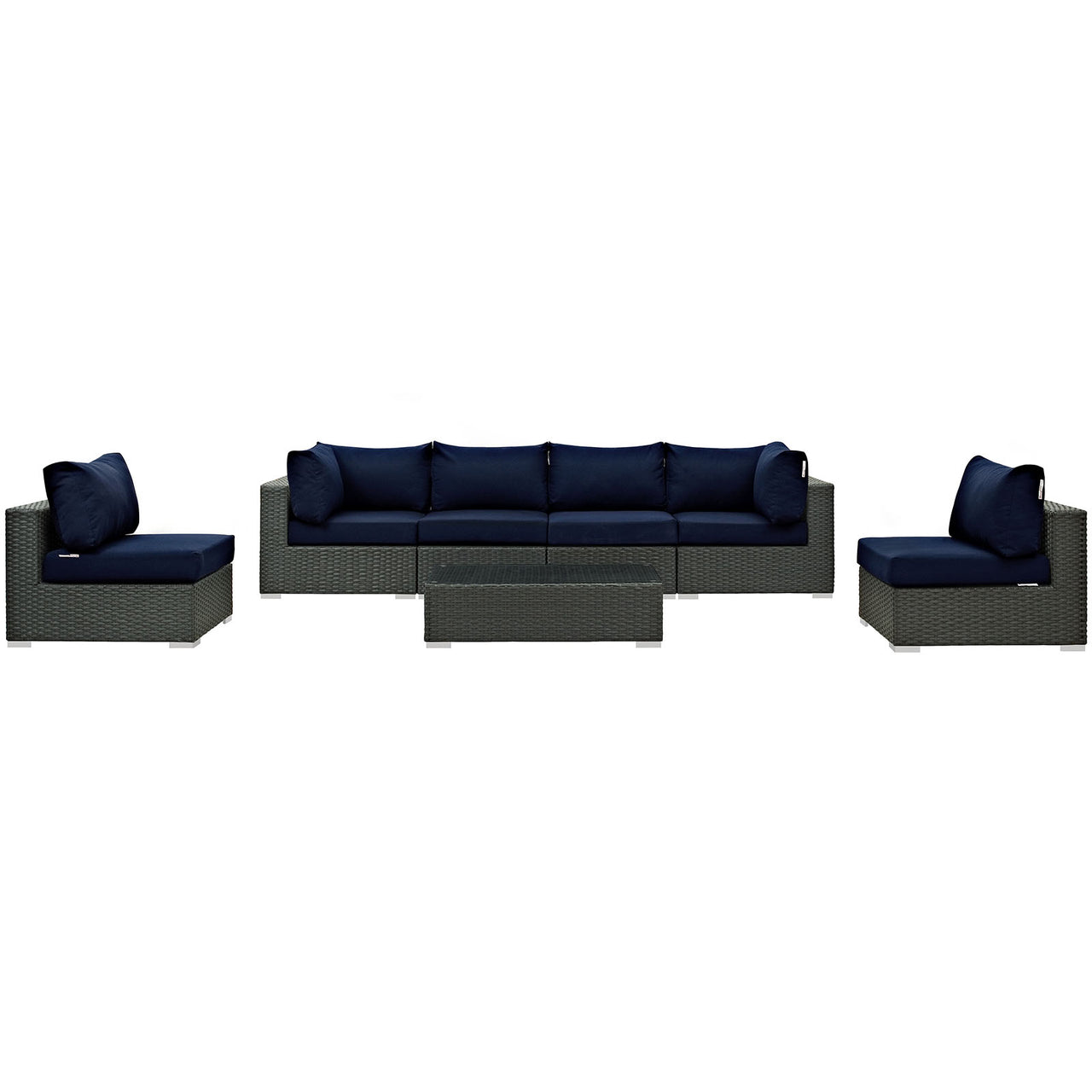 Sojourn 7 Piece Outdoor Patio Sunbrella® Sectional Set, Canvas Navy