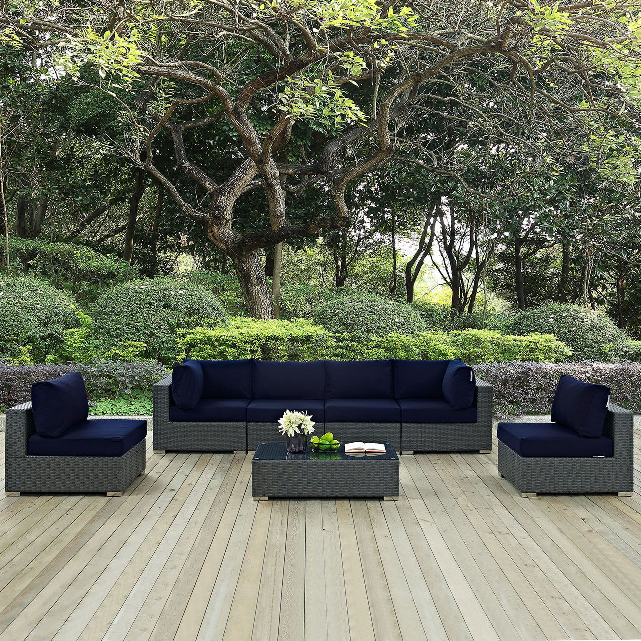 Sojourn 7 Piece Outdoor Patio Sunbrella® Sectional Set, Canvas Navy