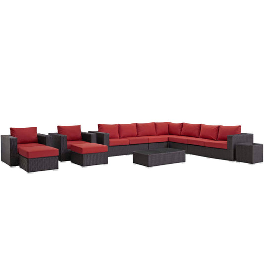 Sojourn 11 Piece Outdoor Patio Sunbrella® Sectional Set, Canvas Red